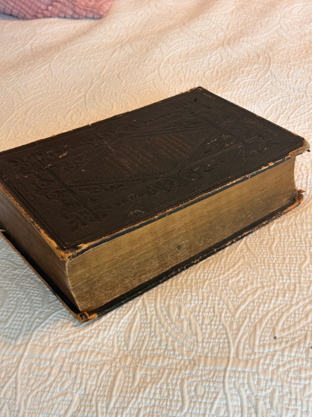 1865 Antique Decorative Victorian Era Embossed Family Devotional Leather Bible